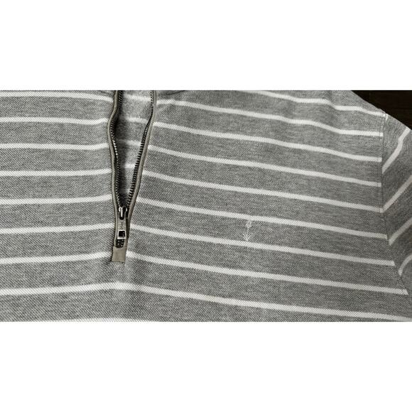 Polo Ralph Lauren Quarter Zip Golf Sweater Top Cotton Pique Striped‎ Gray~ L - Picture 4 of 5